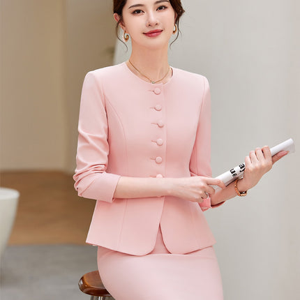 Blue suit women's suit 2024 new autumn high-end work clothes jewelry shop beautician hotel front desk work clothes
