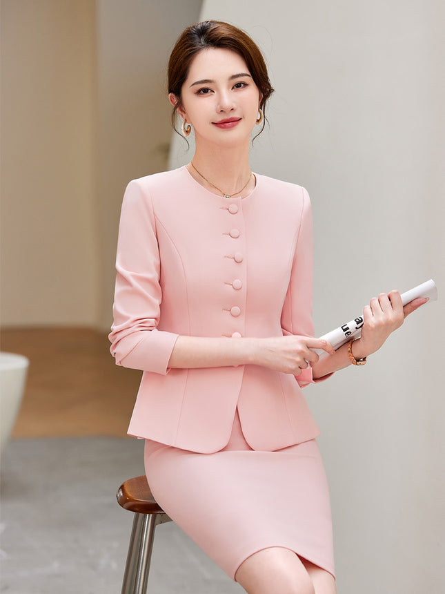Blue suit women's suit 2024 new autumn high-end work clothes jewelry shop beautician hotel front desk work clothes