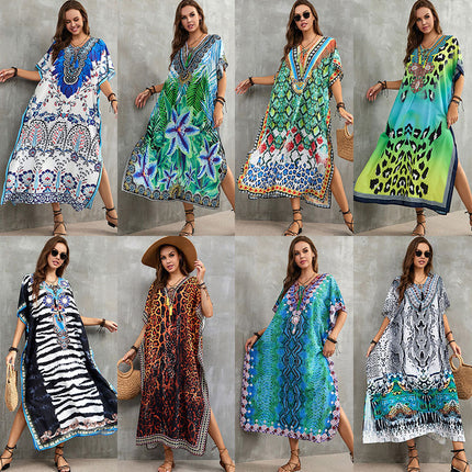 European and American new polyester printed beach dress loose bikini swimsuit cover shirt seaside vacation sun protection shirt for women