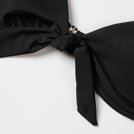 Billion Swimming European and American Solid Color Bikini 2024 New Bow High Waist Sexy Split Swimsuit Swimwear Cross-border