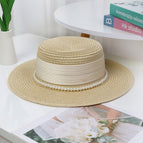 Flat cap with pearl tie - beige / M（56-58cm）