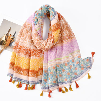 Korean New Colorful Ethnic Style Bali Yarn Long Scarf Artistic Fresh Cotton and Linen Scarf Color-matching Printed Beach Towel