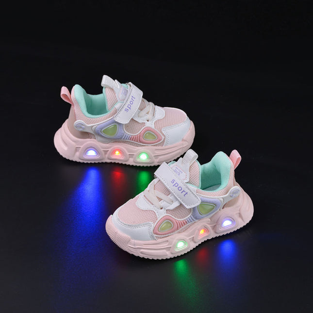 2025 Spring and Summer Double Net Shoes with Light-up Light-up Light-up Shoes for Boys 1-3-5 Years Old Running Shoes Baby Toddler Shoes for Girls