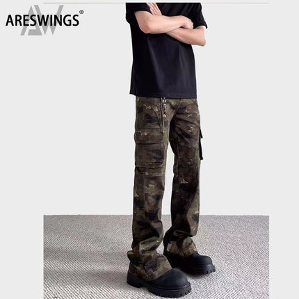 Ares wings American retro camouflage overalls high street casual loose micro horn straight pants men