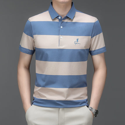 Mingdi Mouse Men's Summer New Pure Cotton Short-sleeved Men's T-shirt Striped Casual Lapel Large Size Men's Polo Shirt