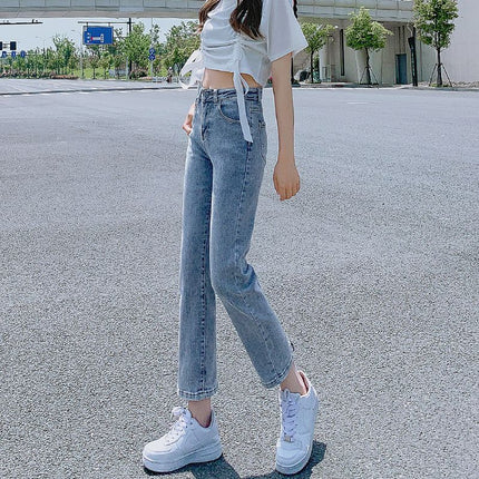 Small Denim Pipe Pants Women's Spring and Autumn New Korean-style Trendy Ins All-match Slimming Small Straight Pants