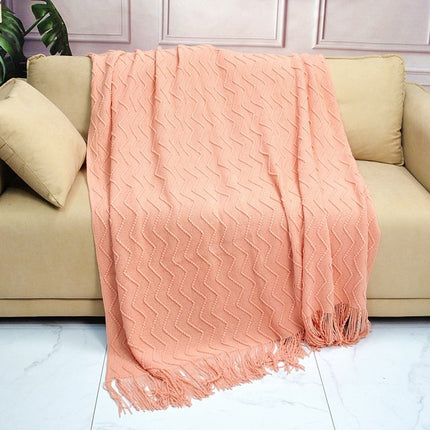 Knitted Blanket Scandinavian Pure Color Soft Maternal and Infant Grade Hotel Accessible Luxury Tassel Knitted Blanket Comfortable Office Nap Blanket