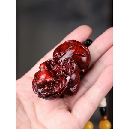 Lobular red sandalwood wood carving handle piece fortune pendant brave play piece text wealth pendant wood text play crafts