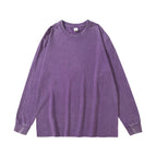 Light purple-pure cotton 280g washed long-sleeved t-shirt / S
