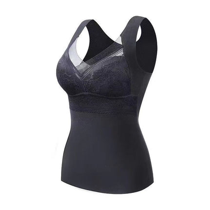 Cross-Border Popular Wearable Thermal Vest Autumn and Winter Body-Shaping Bottoming Women's Tops Without Bra Lace Beautiful Back
