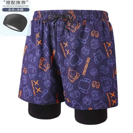 Anti-Embarrassment Men's Swimming Trunks Set Sun Protection Boys Swimming Equipment Swimming Trunks Loose Large Size Beach Trunks Swimming Trunks