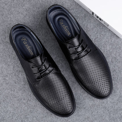 Black men's spring and autumn breathable business formal wear fashion lace-up low-top office work single professional leather shoes