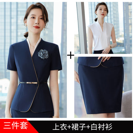 High-end beauty salon beautician suit women's short-sleeved fashion temperament hotel front desk jewelry store work clothes summer