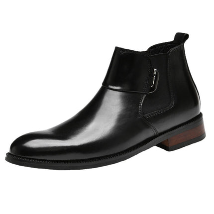 High-grade winter business leather boots suit British first layer cowhide light luxury casual slip-on height increasing Chelsea boots men's boots