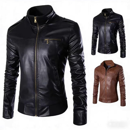 Wholesale Men's Motorcycle Leather Jackets for Foreign Trade, 2023 Spring, Autumn, and Winter New Leather Coats, Korean Style Slim-Fit Men's Leather Jackets