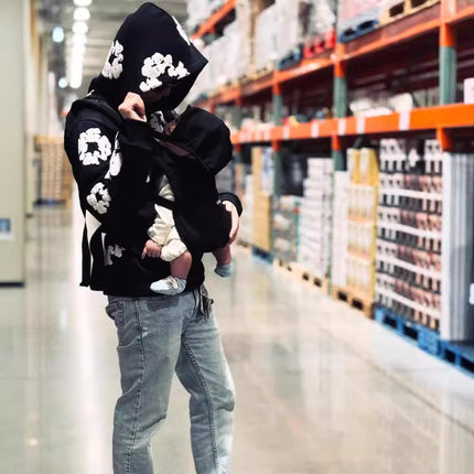 Cross-border Flower Printed Trendy Brand Same Style Hooded Sweater European and American Loose Hoodie Men's and Women's Sweater suit Men's Trendy Brand