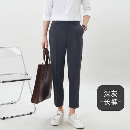 Pants men's cropped high-looking long legs men's casual suit pants black Gray small lower body small suit pants