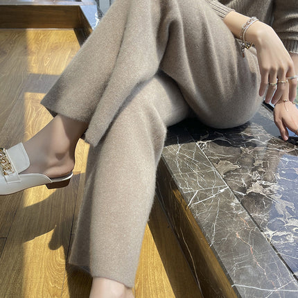 Autumn and Winter 2024 New Thickened Wool Pants Women's Knitted Wide Leg Pants Casual Loose High Waist Wool Straight Pants