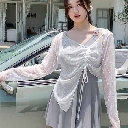 Swimsuit Women's chubby girl 100.00kg Split Blouse Three-piece Set Belly Covering Conservative Long-sleeved Big Chest Slimming Hot Spring Swimsuit