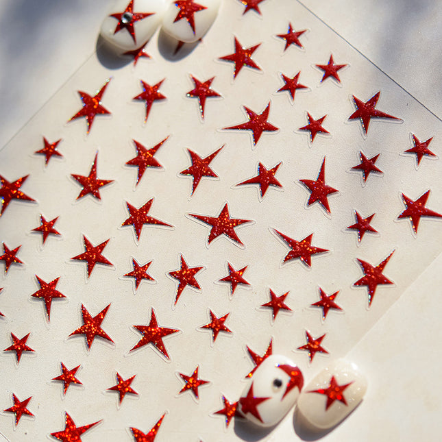 Red Gold Five-Pointed Star Nail Art Stickers New Embossed 5D Popular Ins Flash Meteor Nail Stickers Decorative Products