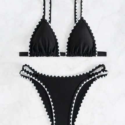 Billion Swimming Europe and America 2025 New Women's Swimsuit Split Sexy Black Flower Bud Bikini suit Bijini Cross