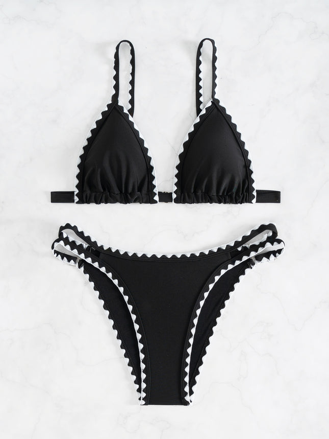 Billion Swimming Europe and America 2025 New Women's Swimsuit Split Sexy Black Flower Bud Bikini suit Bijini Cross