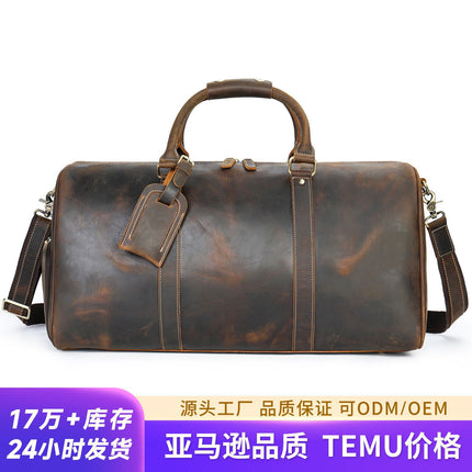 Crazy Horse Leather European and American Retro Men's Casual Travel Bag Genuine Leather Large Capacity Portable Crossbody Bag Advanced Travel Bag