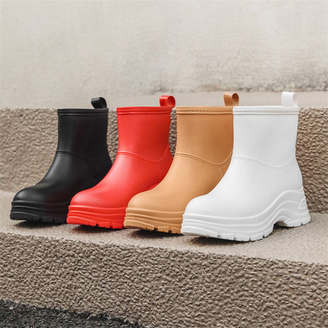 Cross-Border Korean Style Women's Waterproof Anti-Slip Rain Boots with Cotton to Keep Warm and Increase Wear-Resistant Rubber Shoes for Outdoor Camping Rain Boots Foreign Trade
