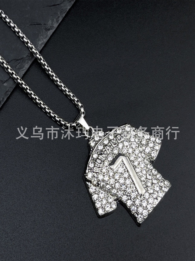 Temu Hip-Hop Titanium Steel Gold-Plated Diamond-Studded Football Superstar Jersey Number 7/10 Pendant Necklace with Row of Diamonds