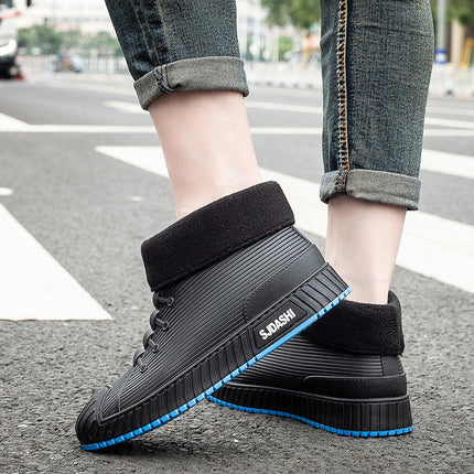 Fashion men's rain boots low fleece-lined kitchen fishing non-slip waterproof rain boots fleece-lined warm take-out work water shoes