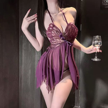 Sexy Pajamas Women's Lace Hot Autumn and Winter Backless Pure Desire Sling Bed Nightgown Thin suit Abstinence Style