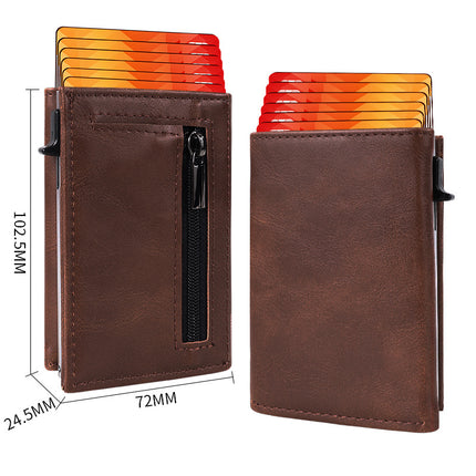 Cross-Border Rfid Anti-Theft Magnetic Automatic Pop-Up Side Push Card Holder Pu Leather Men's Multi-Card Slot Card Holder
