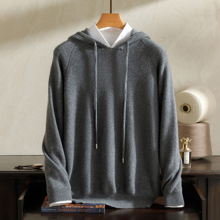 Cashmere Sweater Men's 100 Pure Cashmere Autumn and Winter New Arrival Yuanbao Needle Pullover Drawstring Hoodie Knitted Sweater Jacket