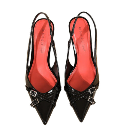 New Simple and Fashionable Royal Sister Style Pointed Toe Stiletto Patent Leather Shoes Fashion Versatile High Heel Casual Sandals for Women