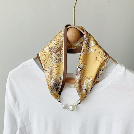 Magnetic Buckle Small Silk Scarf 2023 Women's Autumn and Winter Scarf Pearl Necklace with Shirt Scarf Accessories Pearl Buckle