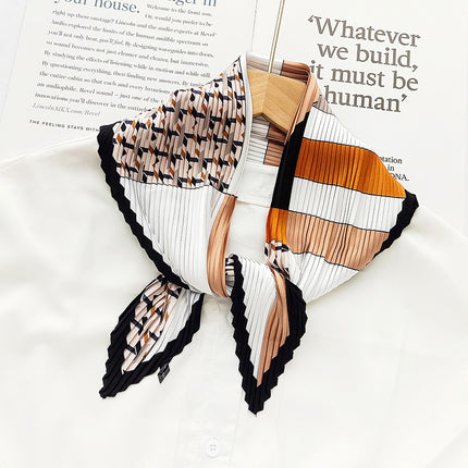 Crumpled Scarf Women's Spring and Summer Elegant Printed Diamond Scarf Korean Style Professional Small Scarf All-match Decorative Thin Scarf