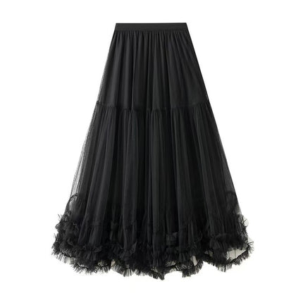 Cross-border Large Pendulum Design Sense Mesh Skirt 2025 New High Waist Slim-looking Pop Skirt Draped Sense Elegant