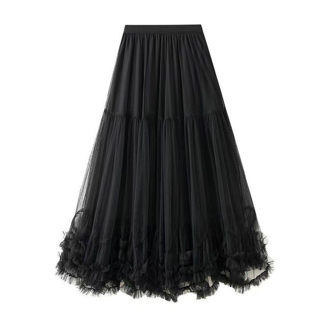 Cross-border Large Pendulum Design Sense Mesh Skirt 2025 New High Waist Slim-looking Pop Skirt Draped Sense Elegant