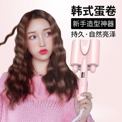Foreign trade cross-border LCD three-tube egg roll curling rod water ripple three-Rod electric curling iron splint egg curling iron