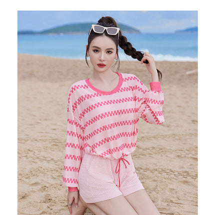 2024 new swimsuit women's split four-piece suit belly covering slimming gathered small chest South Korea ins style Hot Spring
