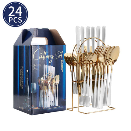 Cross-border Amazon stainless steel tableware 24 pieces suit Western tableware steak knife fork spoon gift box tableware suit