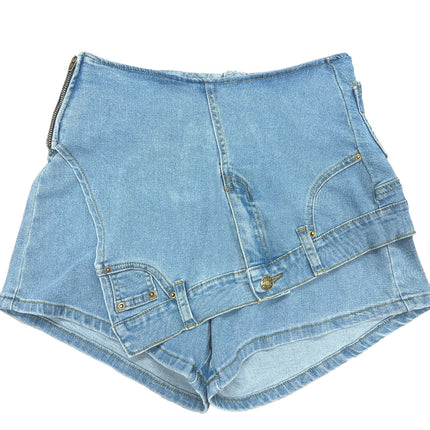 F207 European and American Clothing Cross-Border Jeans Women's Low-Waist Splicing Slim Stretch Asymmetrical Trendy Denim Shorts