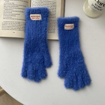 Japanese cute plush gloves women's winter warm cold warm long gloves can touch screen to play with snow atmosphere