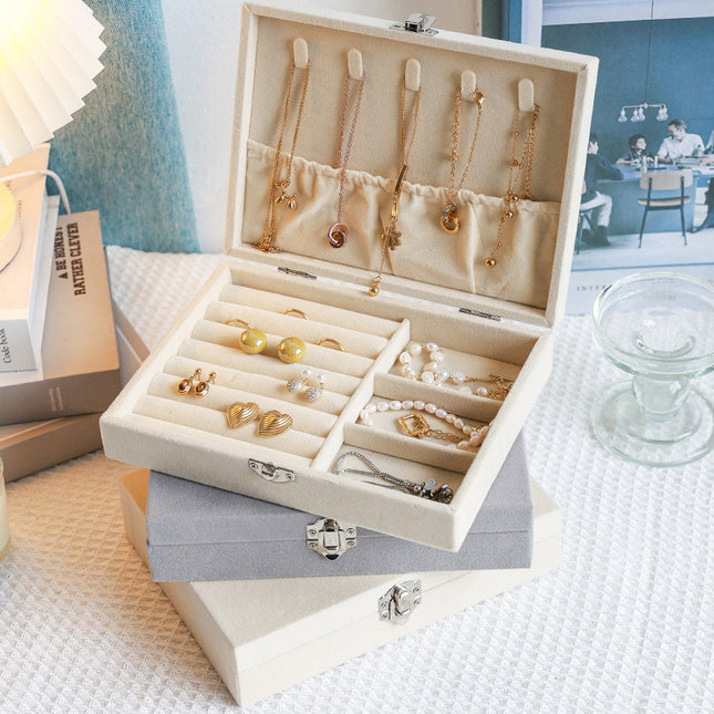 Flannel Jewelry Storage Box Dustproof High-grade Large Capacity Jewelry Box Earrings Bracelet Necklace Storage Display Jewelry Box