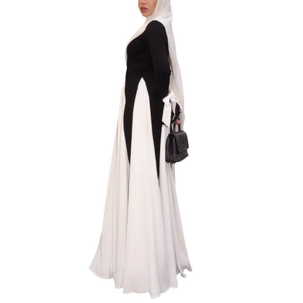 Europe and the United States cross-border women's 2025 spring new black and white stitching long elegant women's evening dress dress dress