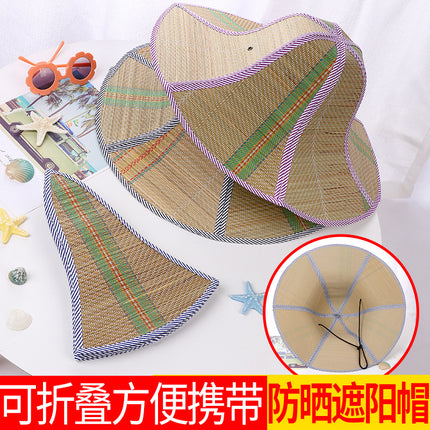 Travel Fishing Sunshade Straw Hat Folding Large Along Straw Mat Hat Men's and Women's Sunscreen Hat Outdoor Big Brim Hat