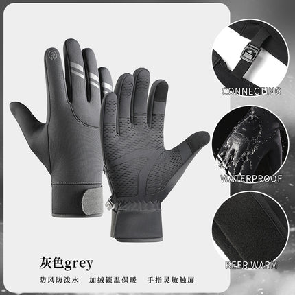 New Cycling Gloves Men's Winter Outdoor Sports Running Waterproof Anti-Slip Touch Screen Plus Velvet Warm Cross-Border Gloves