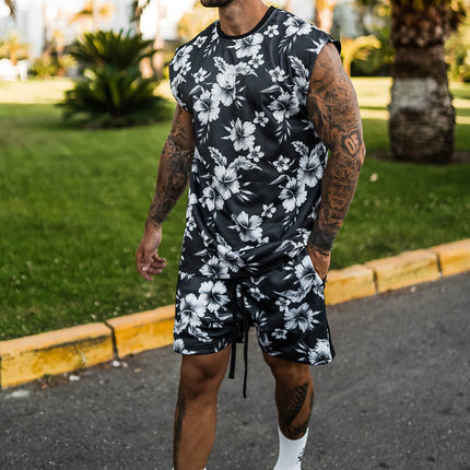 Summer Amazon Independent Station Cross-border 3D Printed Shorts Quick-drying Short-sleeved Shorts Beach Pants Shirt Set Men's