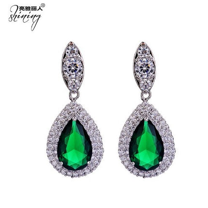 European and American Popular Bridal suit Water Drop Necklace Shake Tone Same Zircon Tassel Earrings Wedding Jewelry Accessories