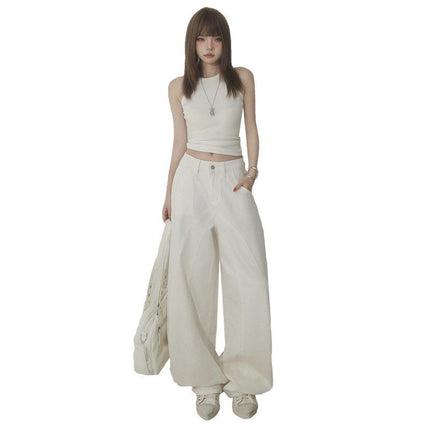 White Scimitar Wide Leg Jeans Women's 2025 Spring and Autumn New Straight Loose High Waist Slim Sickle Mop Pants